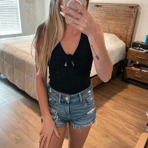 Black Sleeveless Tie-Front Top
